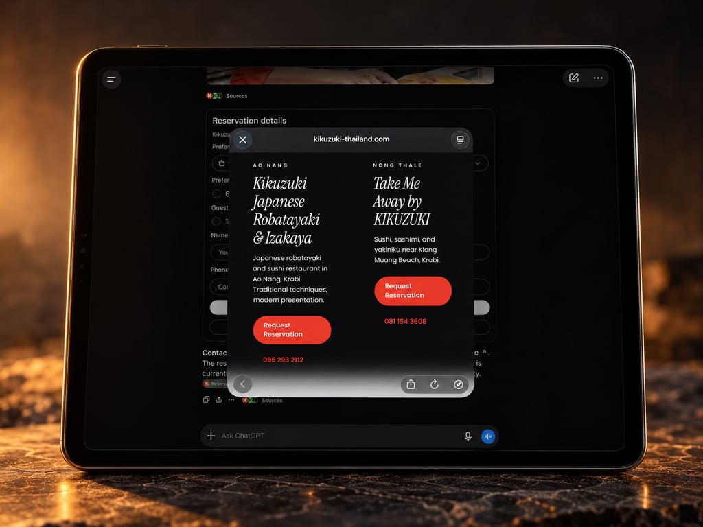 Kikuzuki’s reservation page opened from ChatGPT