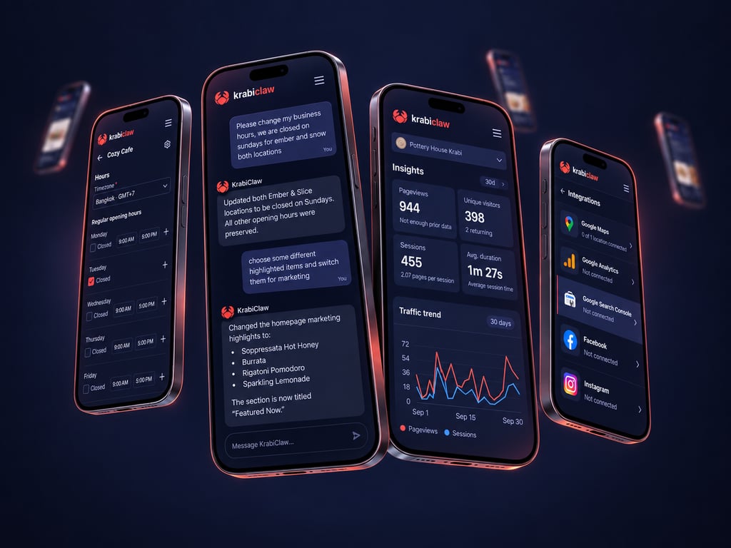 Krabiclaw chat, business hours, analytics and integrations on mobile