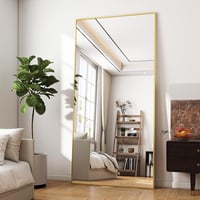 BEAUTYPEAK Nagyméretű Álló Tükör 76x180 cm - Törhetetlen Alumínium Testmagasságú Tükör Hálószobába, Nappaliba - Falra Akasztható vagy Támasz 1