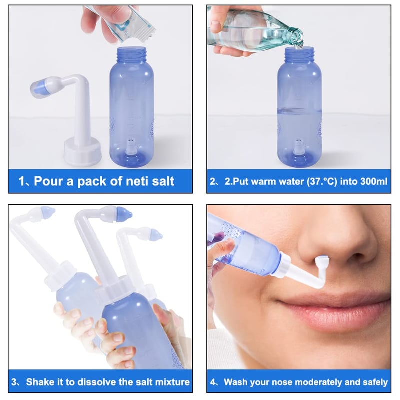 Orröblítő készlet felnőtteknek - 300ml-es Neti kancsó, sópárnák, hőmérő matricával