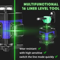 VISLONE 4D Önbeálló Vonallézer Tripod Állvánnyal - 16 Vonalas Lézeres Szintező, USB Tölthető, 2x2400 mAh Akkumulátorral, 360° Forgatható Tal 2