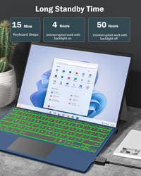 MoKo Bluetooth Billentyűzet Touchpaddal Surface Pro 7+/7/6/5/4/3 Készülékekhez - 7 Színű RGB Háttérvilágítás, Újratölthető, QWERTY 7