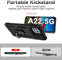 Samsung Galaxy A22 5G tok csúsztatható kameravédővel, 360°-os gyűrűvel és mágneses állvánnyal - Fekete 4