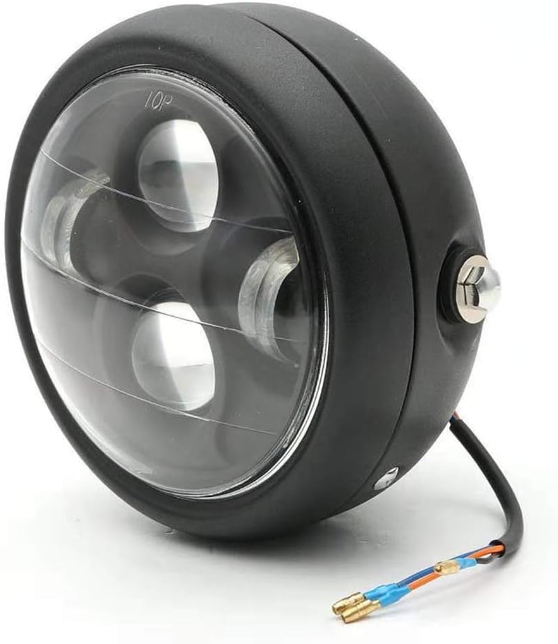 Vintage fekete fém motorkerékpár fényszóró szett, 5,75" (14,6 cm), 12V-os