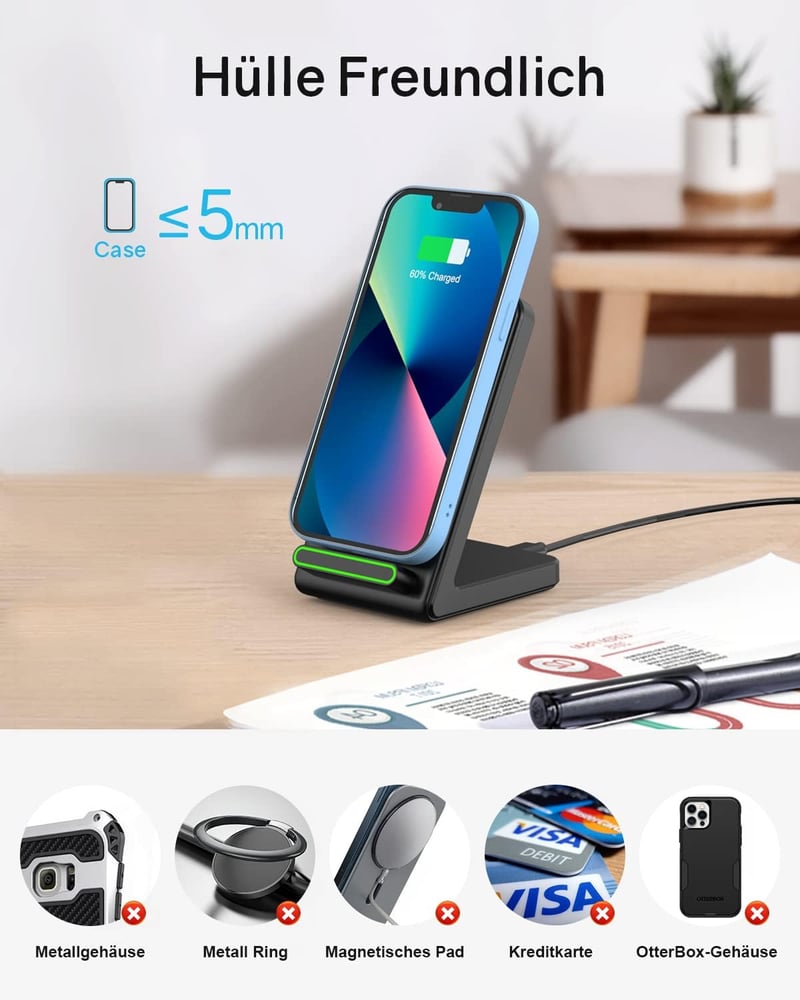 Samsung és iPhone vezeték nélküli töltő, 2 db fekete Qi indukciós állvány