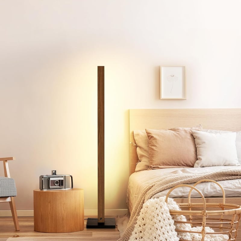 EDISHINE Fa Állólámpa, 18W LED Dimmelhető Saroklámpa, 3000K Meleg Fehér Fény, 800lm, Vintage Dizájn Lábkapcsolóval, Nappali, Hálószoba, Irod