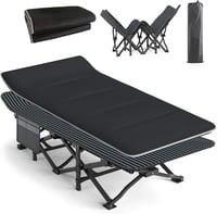 ATORPOK SHOP Összecsukható Kemping Ágy 200 kg Teherbírással - Hordozható Utazóágy Oldaltáskával, Fekete, Erős Acélváz, 190x70x35 cm 1