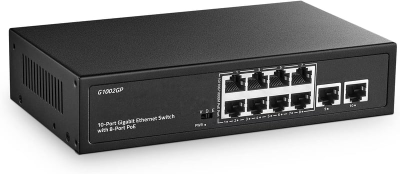 10 Portos Gigabit PoE Switch - 8 PoE+ Port, 120W, Ventilátor Nélküli