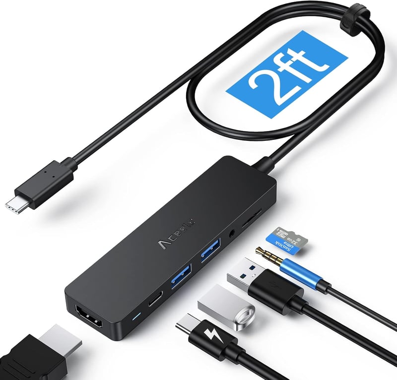 Aceele 6 az 1-ben USB-C Hub 4K HDMI-vel, 60cm kábellel MacBook Pro, Surface, iPad Pro