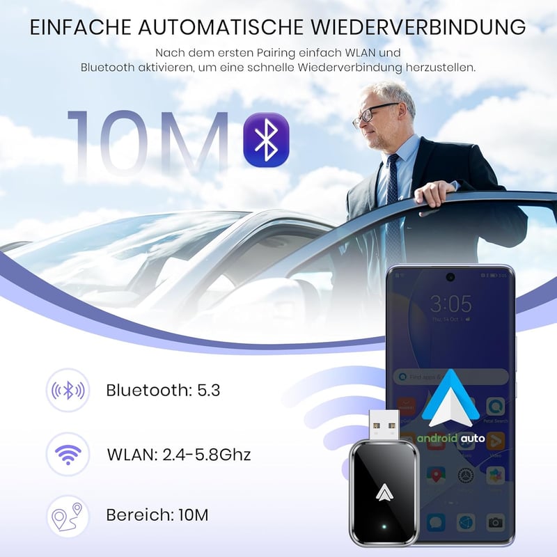 AIZEO Android Autó Vezeték Nélküli Adapter - Vezetékes Android Auto Átalakító Gyors Bluetooth Kapcsolattal, Kompakt Méretű Autós Kiegészítő 