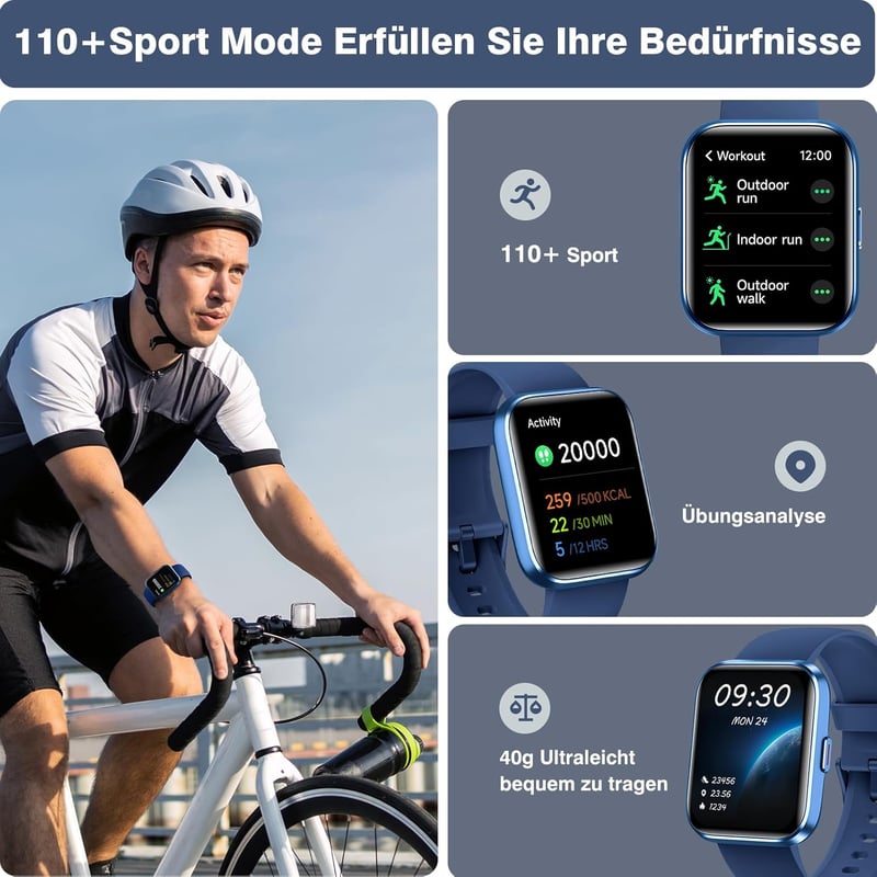 Fitpolo Okosóra Telefonhívás Funkcióval - 110+ Sportmód, 1.8" HD Érintőkijelző, Alexa, Pulzusmérő, Alvásfigyelő, IP68 Vízálló Fitness Tracke