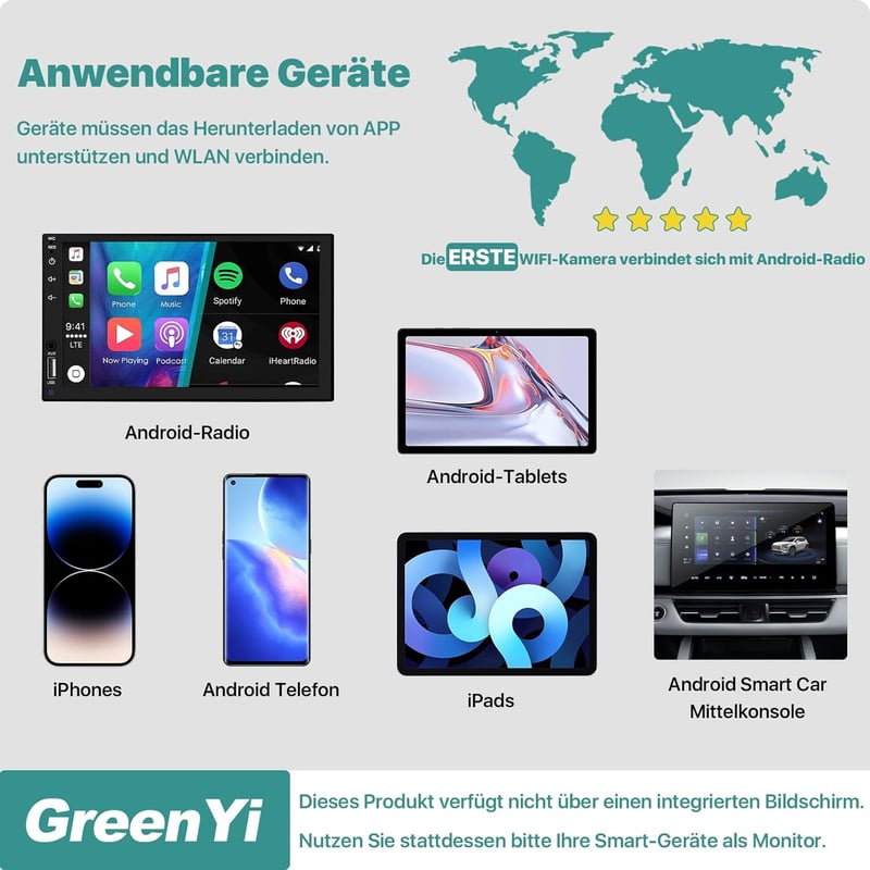 GREENAUTO 5G WiFi HD Tolatókamera 170° Látószöggel iPhone és Android Készülékekhez