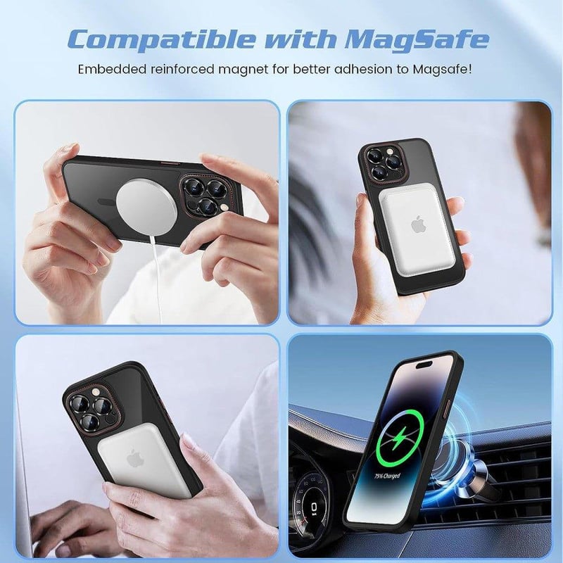 iPhone 14 Pro Max MagSafe-os ütésálló szilikon tok kameravédővel, fekete-lila