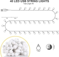 Bigzom USB Gömb Fényfüzér 7m 40 LED Meleg Fehér IP65 Vízálló Beltéri Dekoráció Hálószobába Nappaliba Esküvőre Karácsonyra - 7M-Lichterkette USB 6