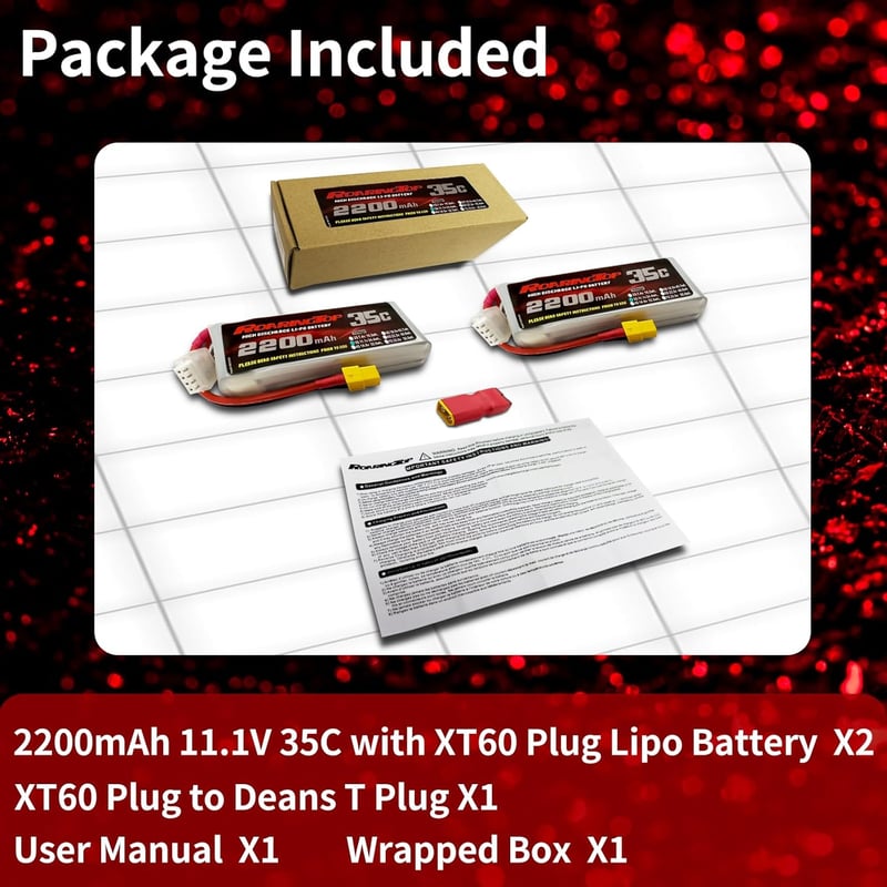 Roaring Top 2200mAh 11.1V 3S 35C LiPo akkumulátor XT60 csatlakozóval RC járművekhez és drónokhoz (2 db)