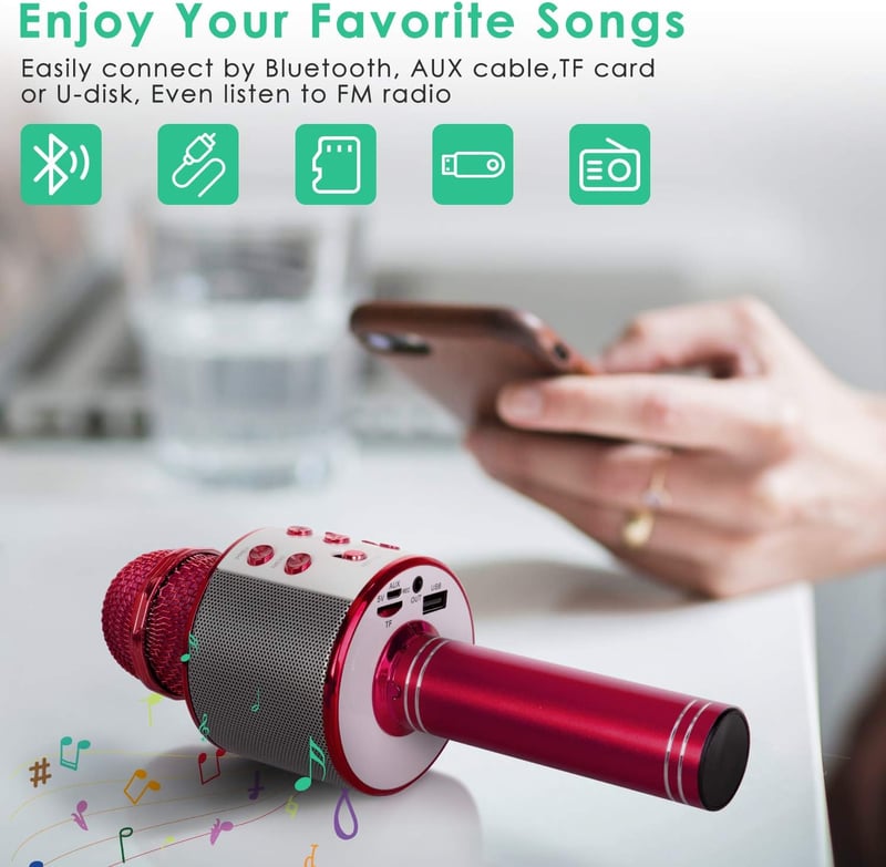 KIDWILL Bluetooth Karaoke Mikrofon Gyerekeknek - Piros, Beépített Hangszóróval és FM Rádióval