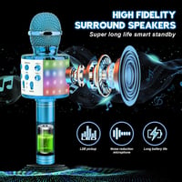 ShinePick Kék Bluetooth Karaoke Mikrofon LED Fénnyel, Hangszóróval - Android/iOS Kompatibilis 2