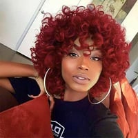 PORSMEER Rövid Vörös Afro Paróka Göndör Frufruval - Halloween, Cosplay Jelmezekhez 1