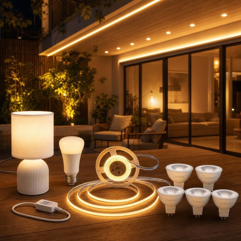 Pachet Iluminat Ambient: 5x bec MR16 + 5m bandă LED + lampă masă + bec inteligent E27 dimabil