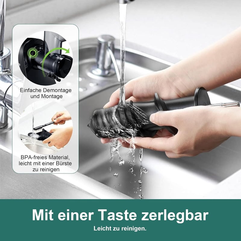 Fretta Slow Juicer Gyümölcs- és Zöldségprés 200W - Széles 76mm Adagolónyílás, Hidegprés Technológia, Könnyen Tisztítható Fekete Gyümölcsfacs - Black