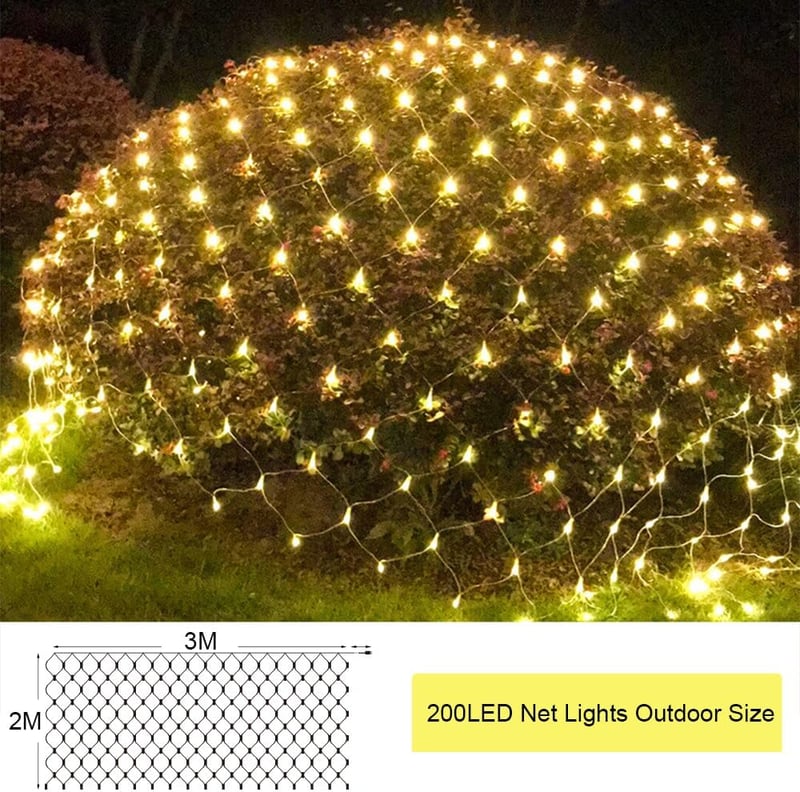 Liyade Kültéri Fényfüggöny 3x2m - 200 LED Meleg Fehér Világítás IP44 Vízálló - Távirányítós Időzítő 8 Üzemmóddal Kertbe, Bokrokra, Karácsony