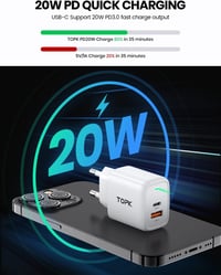TOPK 20W PD 3.0 USB-C gyorstöltő 2 portos, fehér - Okostelefonokhoz és tabletekhez 2
