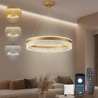 KSIBNW Arany LED Függőlámpa - 60W Dimmelhető Modern Mennyezeti Világítás 50cm Átmérővel, Távirányítóval és Applikációval Étkezőbe, Nappaliba 1