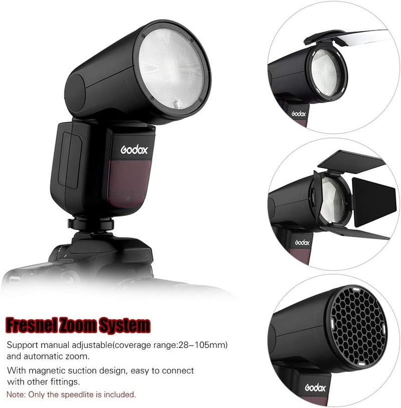 Godox V1N Professzionális Vaku Kerek Fejjel - 2.4G Vezeték Nélküli Fresnel Zoom Vakupapucs - Nikon D5300 D750 D850 D7100 Z7 Fényképezőgépekh