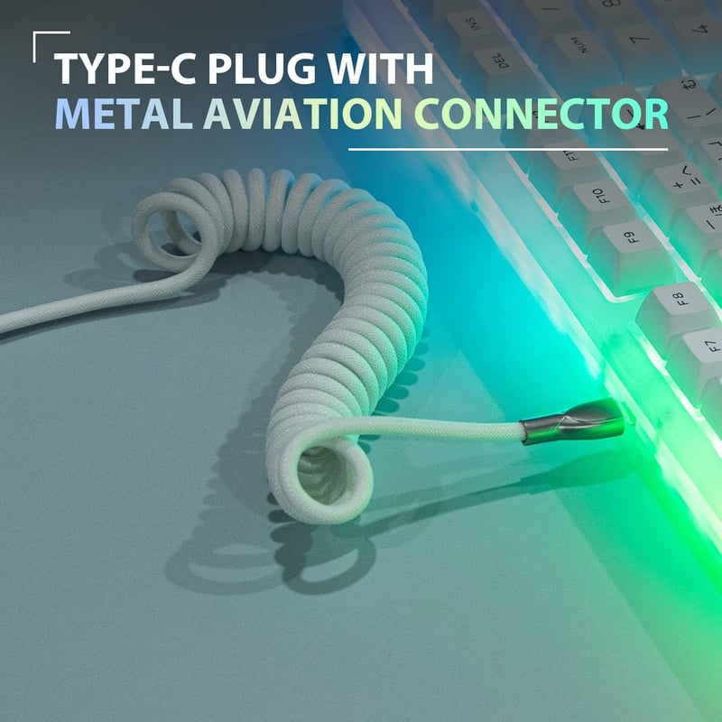 EPOMAKER Mix 1,8m-es fehér spirál USB-C kábel, leválasztható csatlakozóval, mechanikus gamer billentyűzetekhez