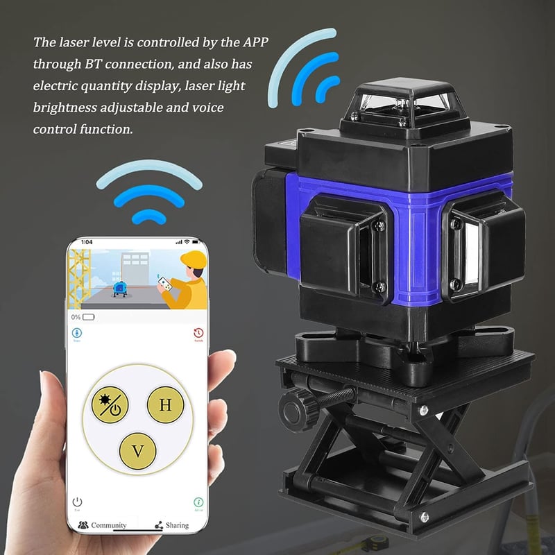 VISLONE 4D Önbeálló Vonallézer Tripod Állvánnyal - 16 Vonalas Lézeres Szintező, USB Tölthető, 2x2400 mAh Akkumulátorral, 360° Forgatható Tal