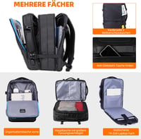 Rucsac laptop KINGSLONG 19" pentru bărbați, 28-46L, extensibil, geantă de călătorie cu port de încărcare USB, hidrofug, dimensiune bagaj de cabină, cu sac de vid și pompă 6