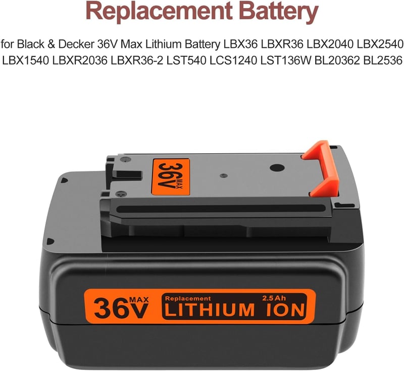 Black+Decker 36V kompatibilis akkumulátor - GOOALITY 2,5Ah lítium pótakku