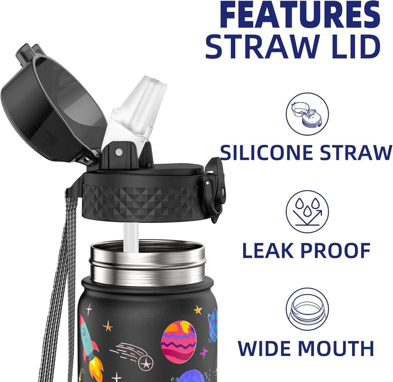 GOPPUS 420ml-es Gyerek Termosz Szívószállal - BPA-mentes, Szigetelt Acél Kulacs Óvodásoknak