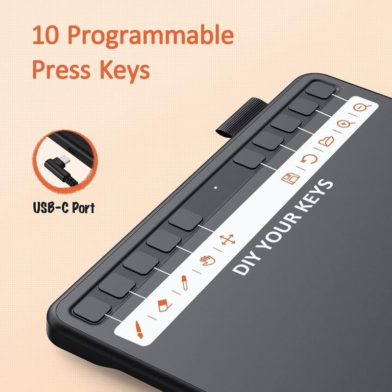 UGEE S640 Grafikus Rajztábla 8192 Nyomásérzékenységgel, 10 Gyorsgombbal - Kompatibilis Windows, Mac, Linux és Android Rendszerekkel