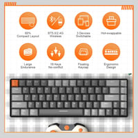YINDIAO K68 Wireless Mechanikus Gaming Billentyűzet 68 Gomb Bluetooth 2.4GHz Szürke 2