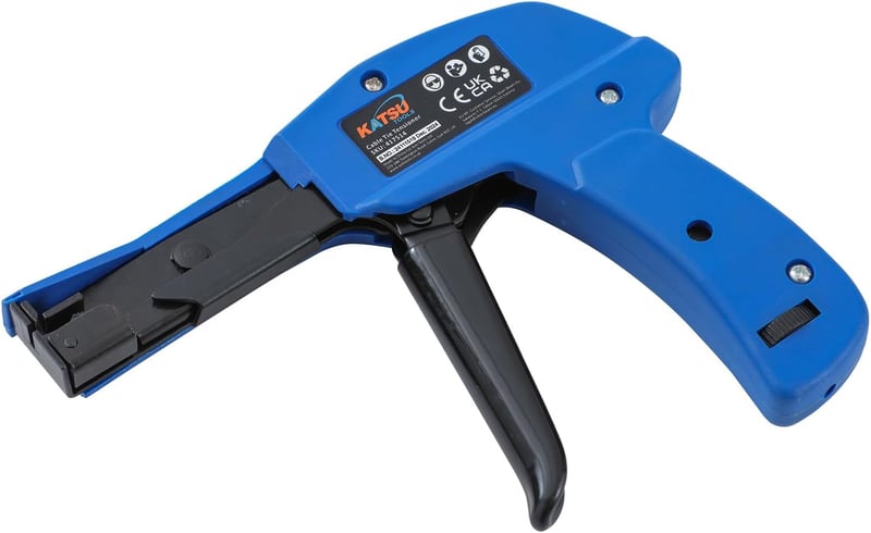 KATSU Tools Kábelkötegelő Pisztoly - Professzionális Nylon Kábelkötöző Feszítő és Vágó Eszköz, Állítható Feszességgel, 2,4-4,8 mm, Kék (4175