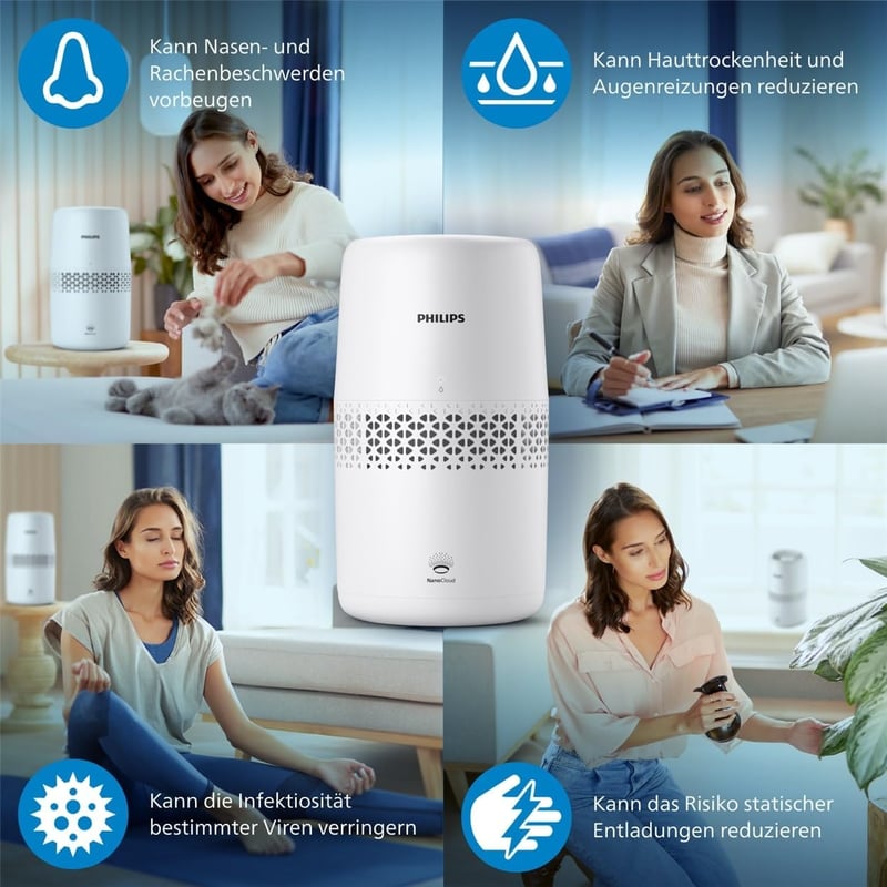 Philips Humidifier 2000 Series Párásító, 99,97%-kal Kevesebb Baktériummal, 2L Tartály, 31m² Helyiséghez, Ultra Csendes 32dB, Automata Kikapc
