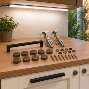 Osvježenje kuhinje: crna ručkica + 8x brončane kapice + 2x spojnice + 80 cm LED svjetlo