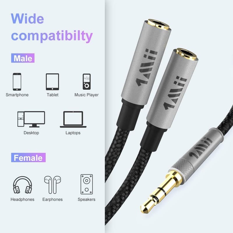 1Mii 3.5mm-es Y-elosztó audiókábel autóhoz és otthoni hifihez, 30 cm