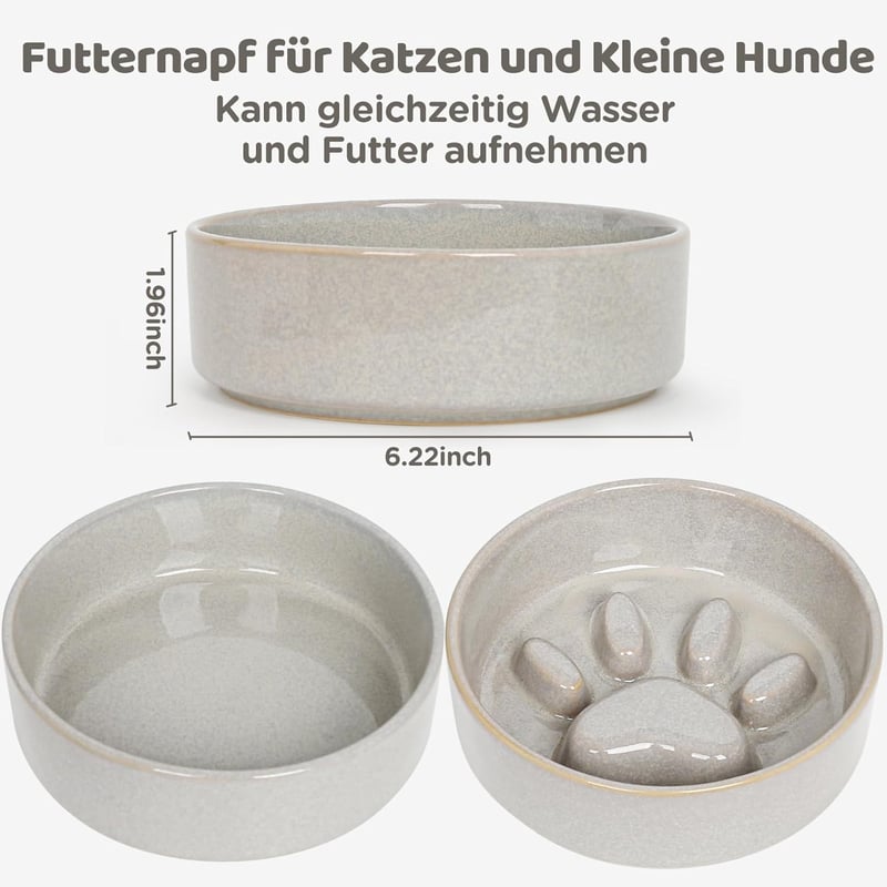 Skrtuan Kerámia Kutyatál Szett - 2 db 450 ml-es Etető és Lassító Tál Kisméretű Kutyáknak és Macskáknak, Mosogatógépben Mosható, Cseppmentes