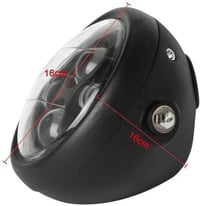 Vintage fekete fém motorkerékpár fényszóró szett, 5,75" (14,6 cm), 12V-os 3
