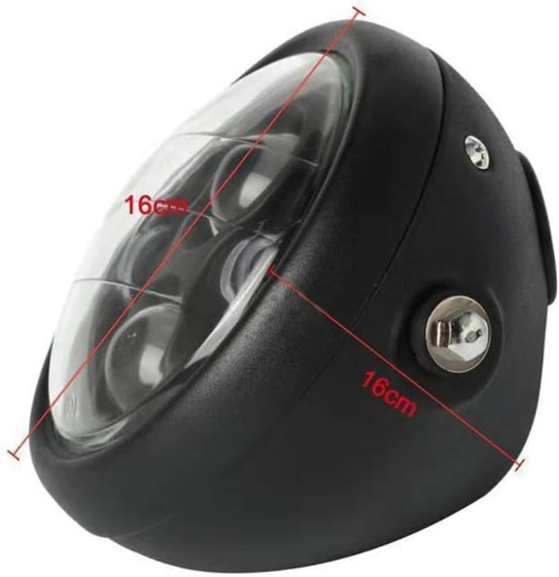 Vintage fekete fém motorkerékpár fényszóró szett, 5,75" (14,6 cm), 12V-os