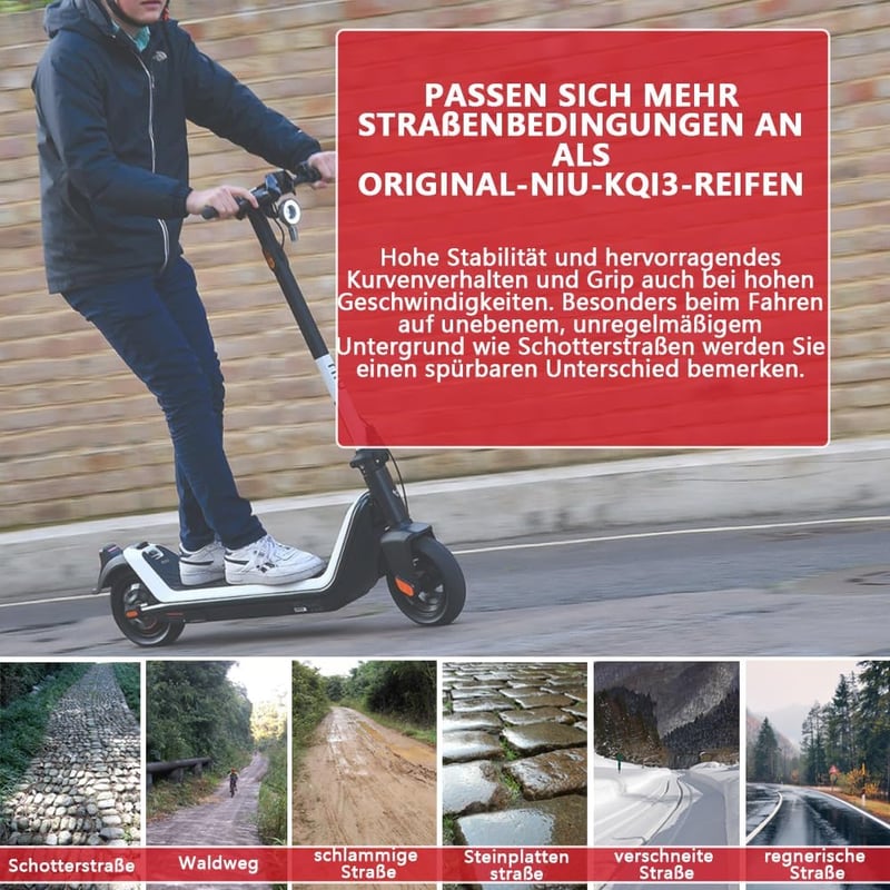 VOLOHAS 9.5 Inch Off-Road Gumiabroncs NIU KQi3/Pro/Max Elektromos Rollerhez Csúszásmentes Kopásálló Vákuum Gumi