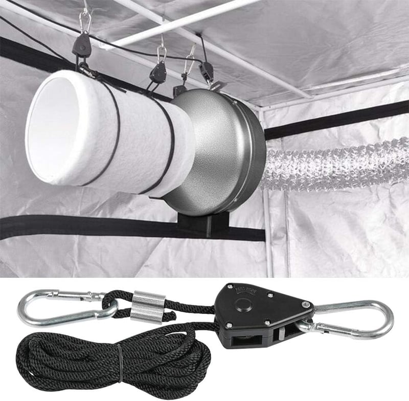 Erős kötélcsiga szett növénylámpához - 4db, 150lb, állítható, fekete