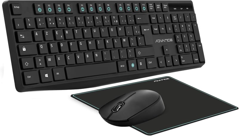AD ADVANCE Elite Vezeték Nélküli Billentyűzet-Egér Szett - Fekete, 3 Részes Csomag, Ergonomikus, USB Csatlakozás, PC/Laptop/Tablet Kompatibi
