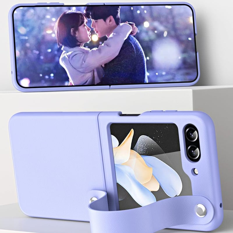 Samsung Galaxy Z Flip 5 Vegán Bőr Tok Nyakpánttal - Fekete ANFAIRLACE Védőtok
