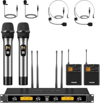 TONOR 4 csatornás UHF vezeték nélküli mikrofon szett, 90m hatótáv, karaokéhoz 1