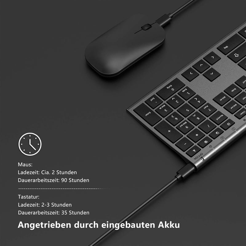 seenda Vezeték Nélküli Billentyűzet és Egér Szett - Újratölthető, Ultravékony Alumínium QWERTZ Billentyűzet, 2.4G Technológia, Windows Kompa