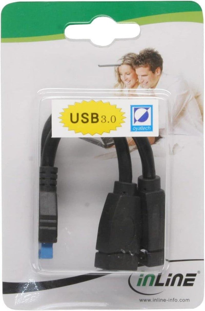 Rövid USB 3.0 adapterkábel - 19 tűs, fekete, 15 cm, 2 db-os szett