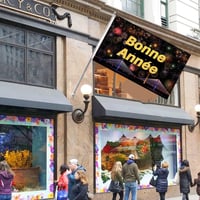 wuseyun Boldog Új Évet Zászló - 150 x 90 cm Nagyméretű Poliészter Banner Fém Fűzőkarikákkal - Kültéri és Beltéri Ünnepléshez, Rendezvényekhe 4